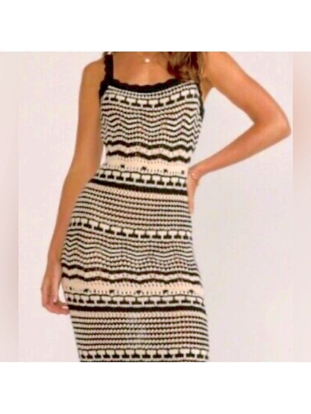 NEW Anthropologie Joie Soft Crochet Scallop Hem Boho Coastal Strip Midi Dress Lg